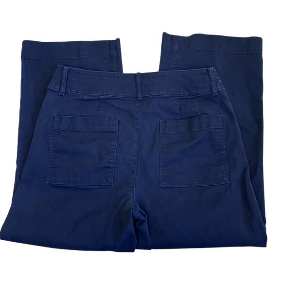 Loft Sz 10 Jayce Triple-Button Wide-Leg Pants High Rise Canvas Cotton Navy - Picture 9 of 16